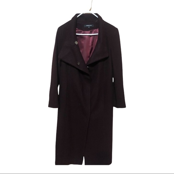 - Kenneth Cole  Asymmetrical Maxi Wrap Coat Rum Raisin Size 10 - Picture 2 of 8